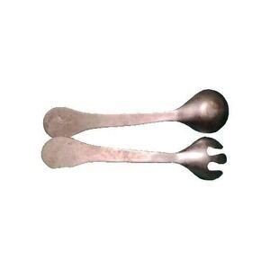 Vtg Serving Spoon Fork Handcast Metal Salad Floral Design 11" long Aluminum lite